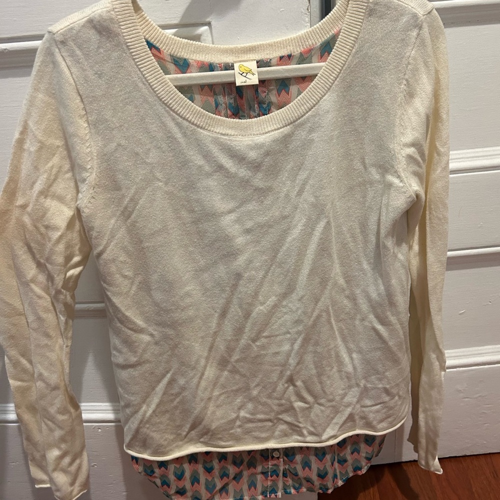 Anthropologie Cream Sweater with Patterned Layer